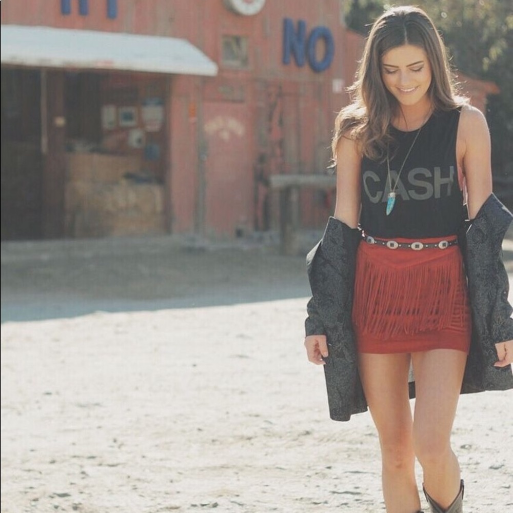 Brand New Orange Suede Fringe Skirt